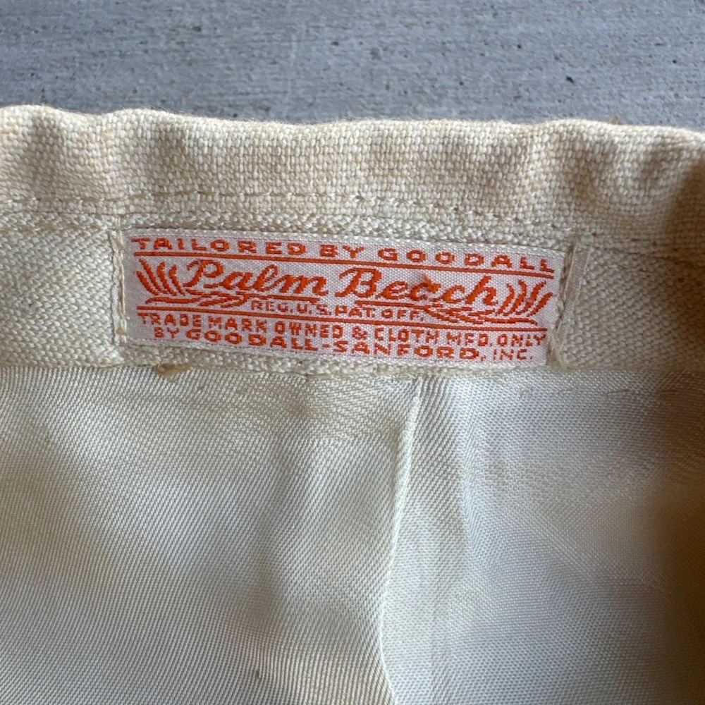 Palm Beach Suit Mens 37 Cream Double Breasted Pleated Cuffed 2 pc Vintage 1940s